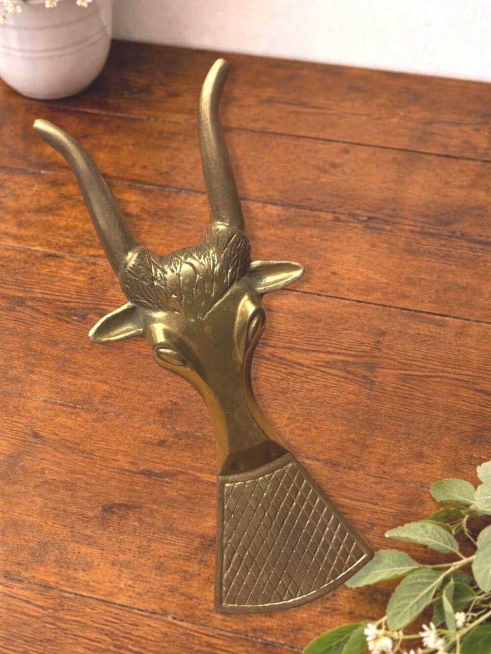 Vintage Brass Longhorn Steer Bull Goat Head Boot Jack Shoe Puller Remover Wester